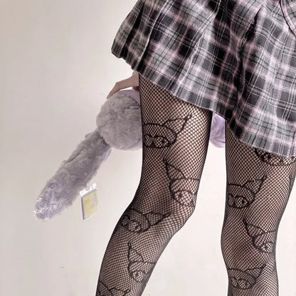 Cute Japanese Hello Kitty Fishing Net Socks Black Silk Stockings Women's Thin Spring and Autumn Anti-hook Silk Bottom Pantyhose