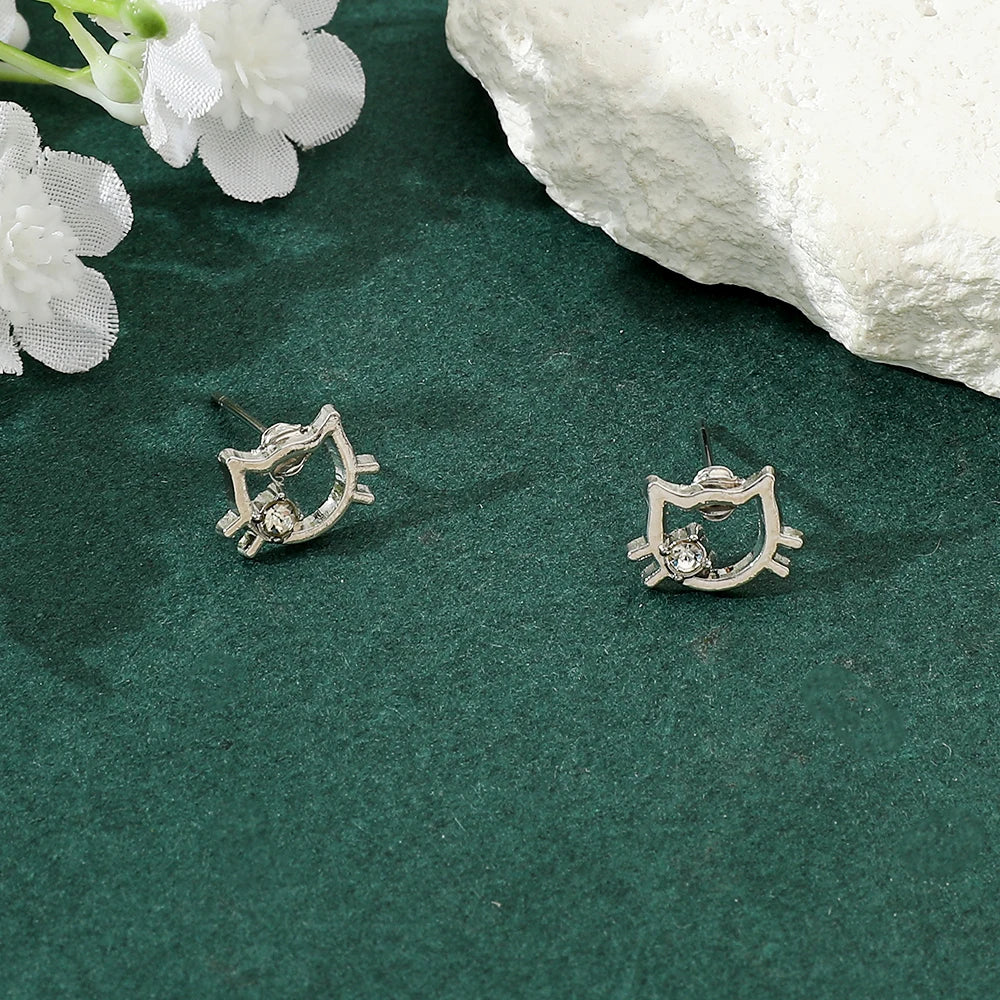 Hello Kitty Earrings Fashion Niche Design Hollow-out Head Portrait Ear Stud Cartoon Jewelry Accessory for Girls Unique Gift