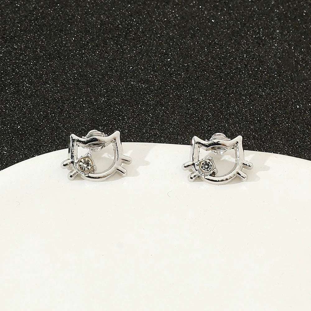 Hello Kitty Earrings Fashion Niche Design Hollow-out Head Portrait Ear Stud Cartoon Jewelry Accessory for Girls Unique Gift