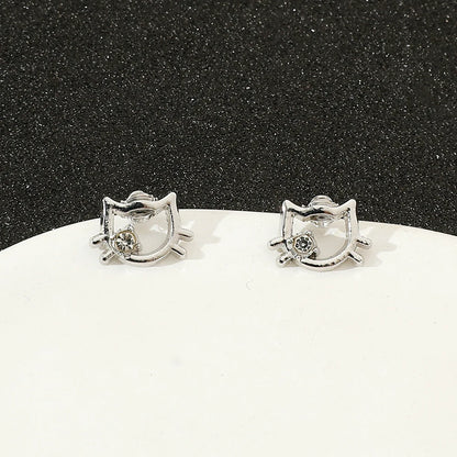 Hello Kitty Earrings Fashion Niche Design Hollow-out Head Portrait Ear Stud Cartoon Jewelry Accessory for Girls Unique Gift