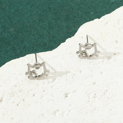 Hello Kitty Earrings Fashion Niche Design Hollow-out Head Portrait Ear Stud Cartoon Jewelry Accessory for Girls Unique Gift