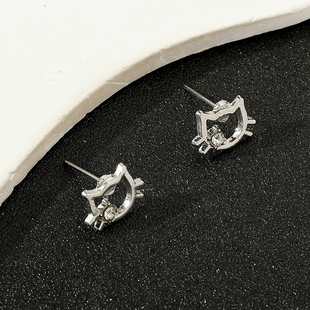 Hello Kitty Earrings Fashion Niche Design Hollow-out Head Portrait Ear Stud Cartoon Jewelry Accessory for Girls Unique Gift